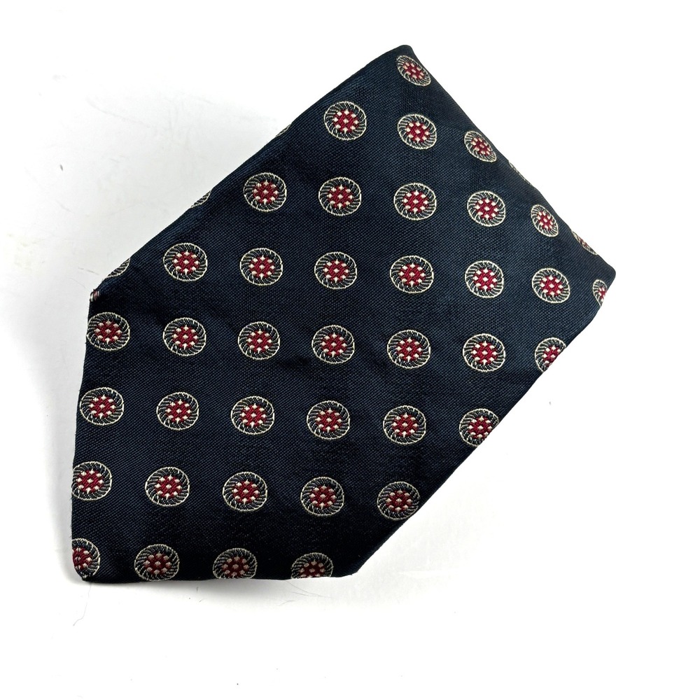 VTG Chaps Ralph Lauren Tie Mens OS Navy Blue Silk Medallion Geometric Preppy